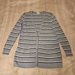 Soft Joie Size Small Gray Striped Cardigan Sweater Wool Viscose Blend